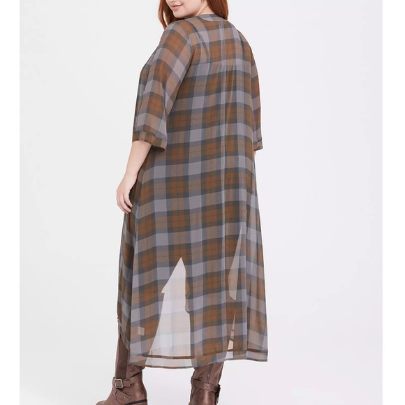 Torrid Plus Size 1/2 Outlander Tartan Plaid Open Front Hi Lo Hem Long Kimono Top - Picture 3 of 3